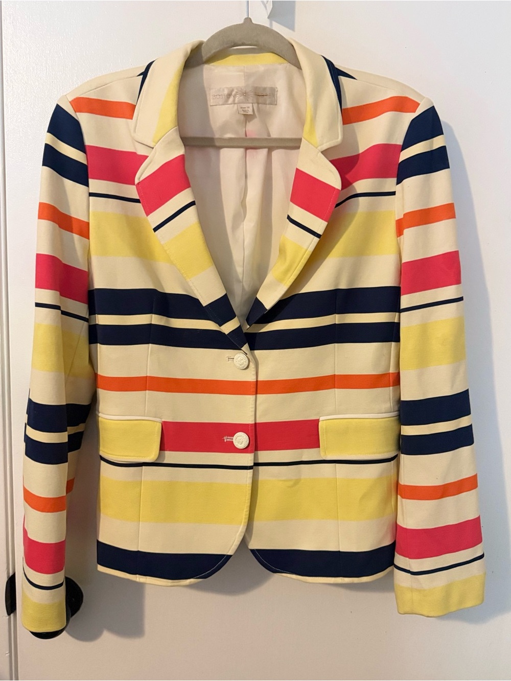 Boston Proper Colorful Striped Blazer- Yellow, Navy, Pink, Orange